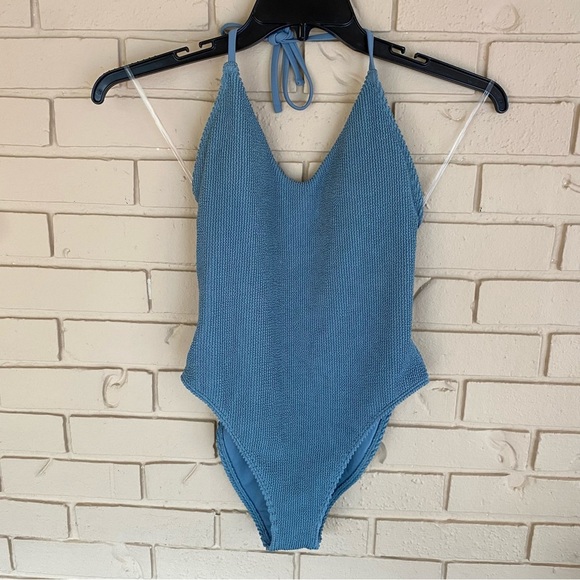 Hollister Other - Hollister Swim Swimsuit Womens Size S Blue Knit Halter Cheeky Low Back Padded